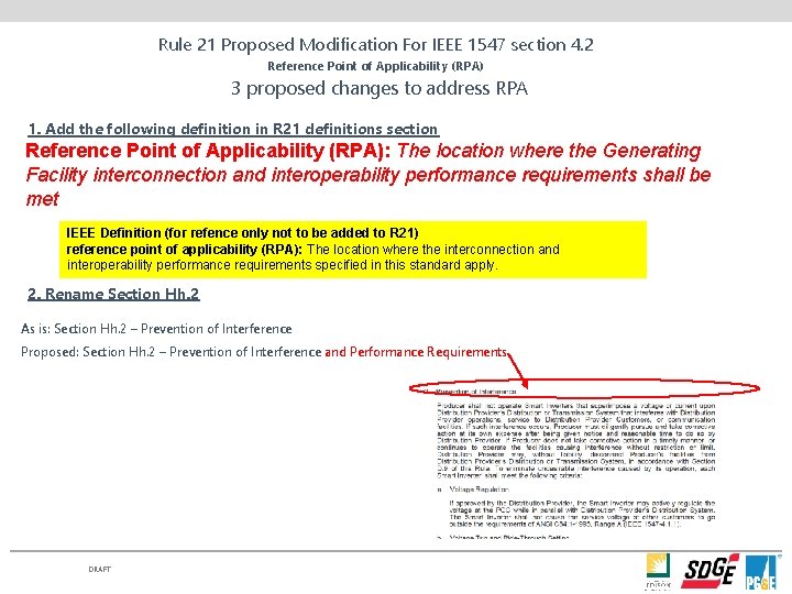 Rule 21 Proposed Modification For IEEE 1547 section 4. 2 Reference Point of Applicability