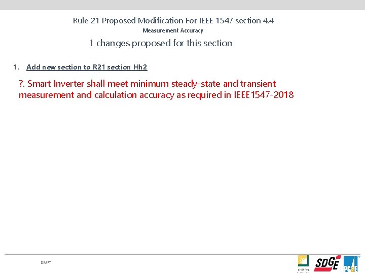Rule 21 Proposed Modification For IEEE 1547 section 4. 4 Measurement Accuracy 1 changes