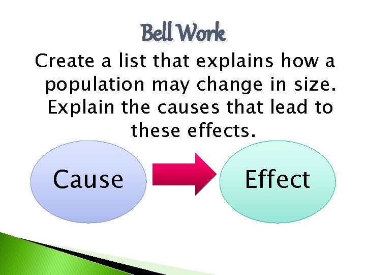 Bell Work Create a list that explains how a population may change in size.