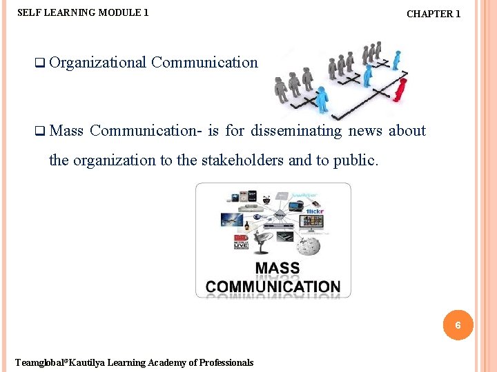 SELF LEARNING MODULE 1 q Organizational q Mass CHAPTER 1 Communication- is for disseminating