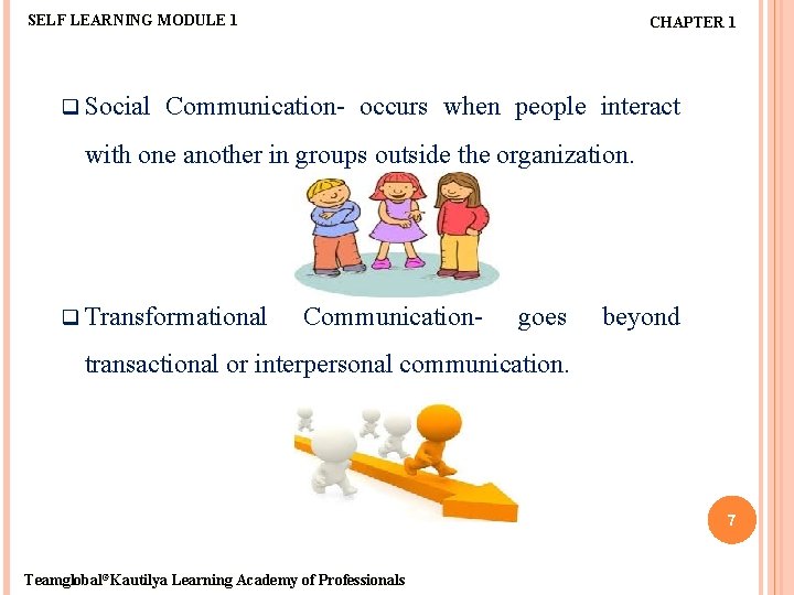 SELF LEARNING MODULE 1 q Social CHAPTER 1 Communication- occurs when people interact with