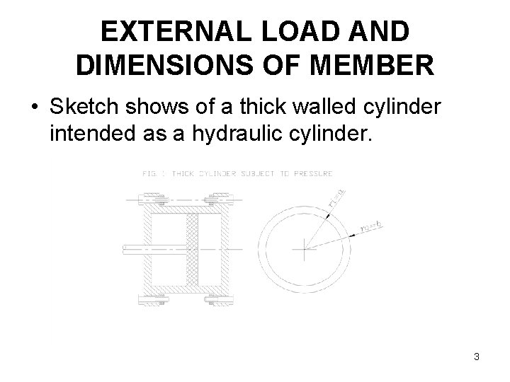 EXTERNAL LOAD AND DIMENSIONS OF MEMBER • Sketch shows of a thick walled cylinder