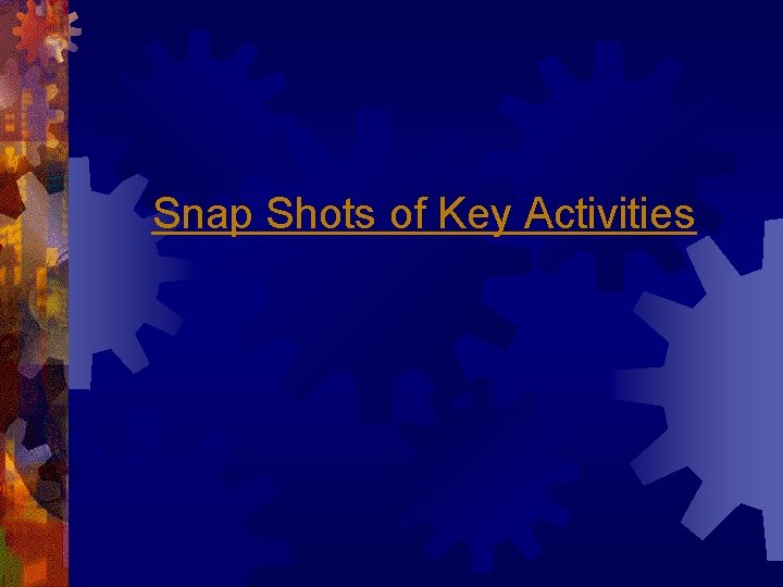 Snap Shots of Key Activities 