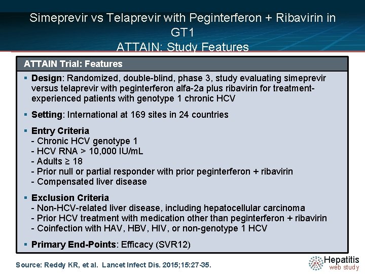 Simeprevir vs Telaprevir with Peginterferon + Ribavirin in GT 1 ATTAIN: Study Features ATTAIN