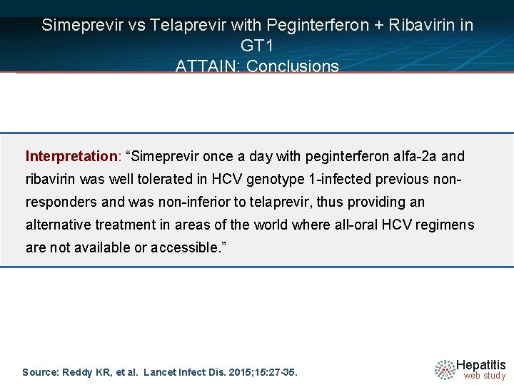 Simeprevir vs Telaprevir with Peginterferon + Ribavirin in GT 1 ATTAIN: Conclusions Interpretation: “Simeprevir