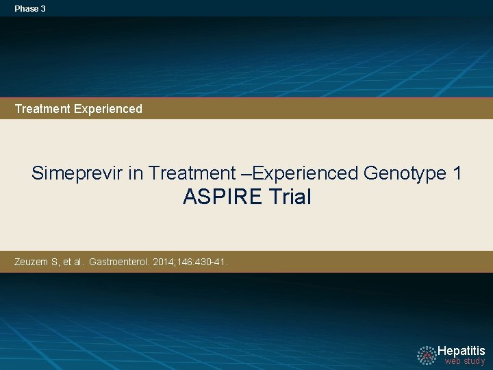 Phase 3 Treatment Experienced Simeprevir in Treatment –Experienced Genotype 1 ASPIRE Trial Zeuzem S,