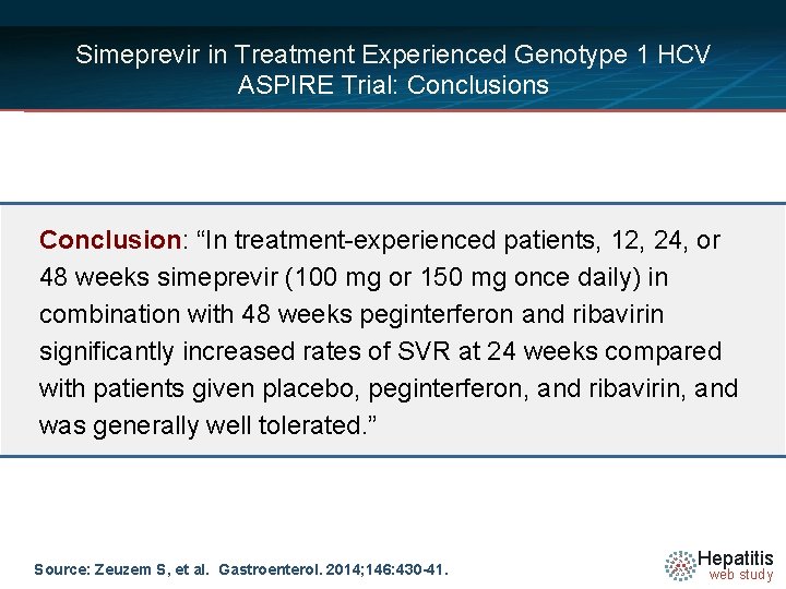 Simeprevir in Treatment Experienced Genotype 1 HCV ASPIRE Trial: Conclusions Conclusion: “In treatment-experienced patients,