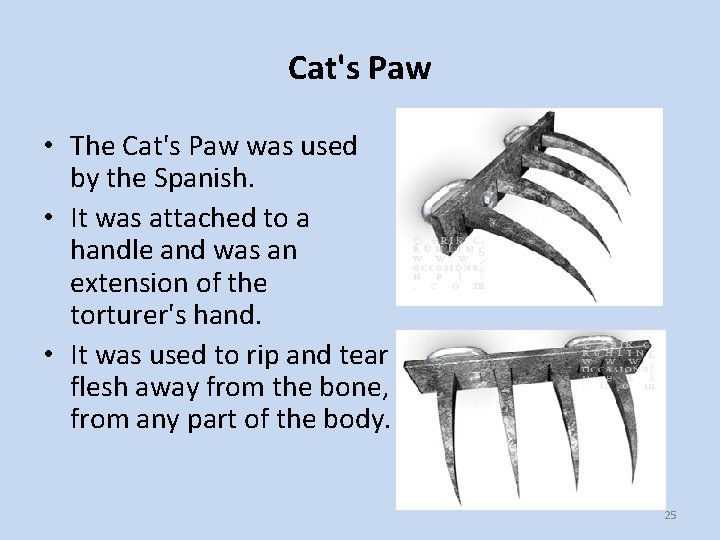 Cat's Paw • The Cat's Paw was used by the Spanish. • It was
