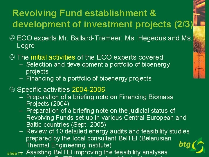 Revolving Fund establishment & development of investment projects (2/3) > ECO experts Mr. Ballard-Tremeer,