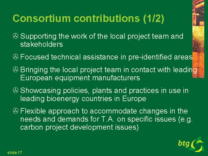 Consortium contributions (1/2) > Supporting the work of the local project team and stakeholders