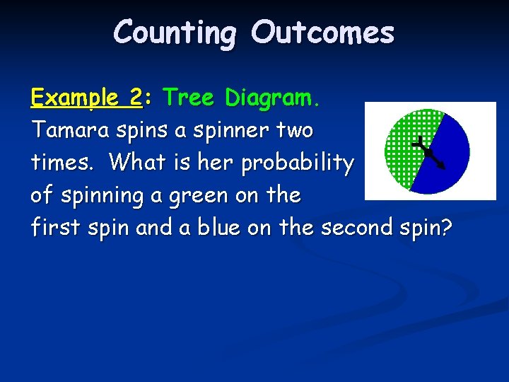 Counting Outcomes Example 2: Tree Diagram. Tamara spins a spinner two times. What is
