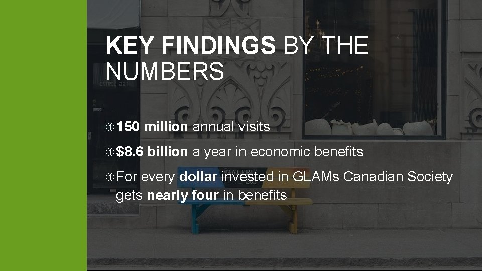 KEY FINDINGS BY THE NUMBERS 150 $8. 6 million annual visits For billion a
