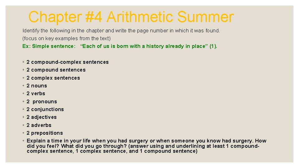 Chapter #4 Arithmetic Summer Identify the following in the chapter and write the page