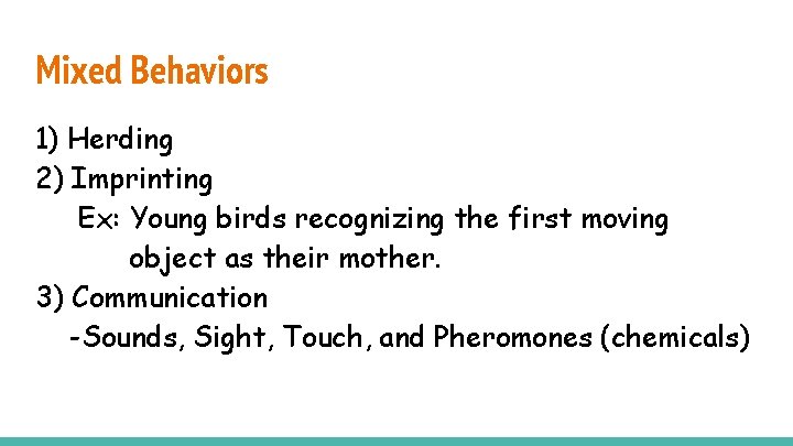 Mixed Behaviors 1) Herding 2) Imprinting Ex: Young birds recognizing the first moving object