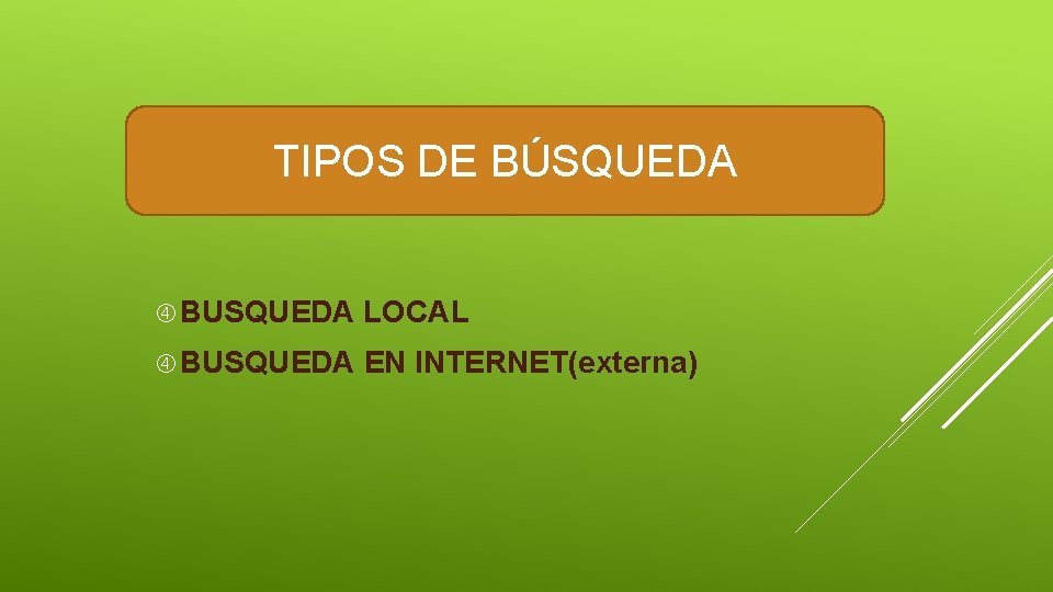 TIPOS DE BÚSQUEDA BUSQUEDA LOCAL BUSQUEDA EN INTERNET(externa) 