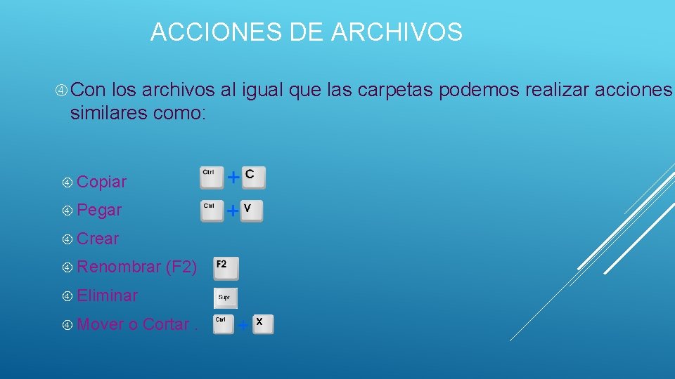 ACCIONES DE ARCHIVOS Con los archivos al igual que las carpetas podemos realizar acciones