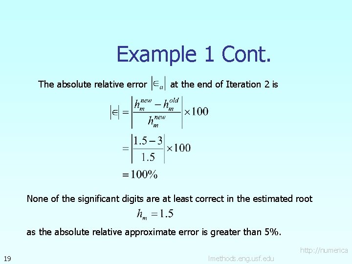 Example 1 Cont. The absolute relative error at the end of Iteration 2 is