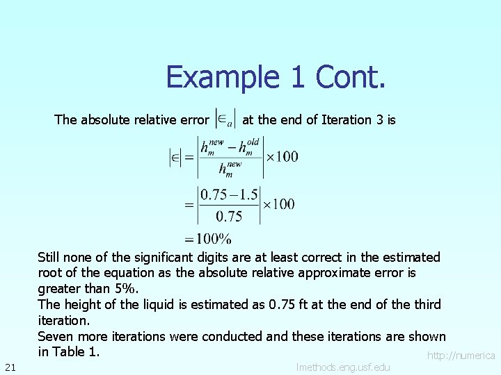 Example 1 Cont. The absolute relative error 21 at the end of Iteration 3