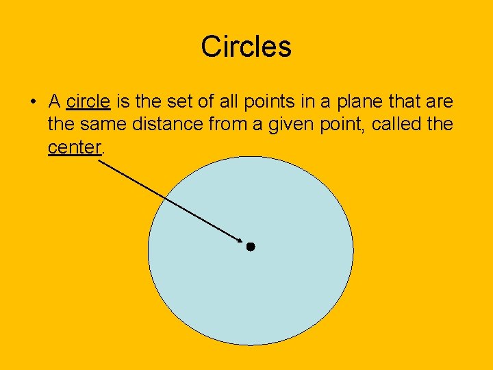 Circles • A circle is the set of all points in a plane that