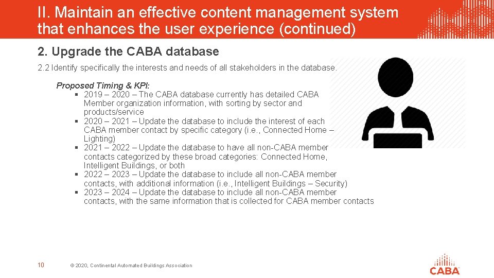 II. Maintain an effective content management system that enhances the user experience (continued) 2.