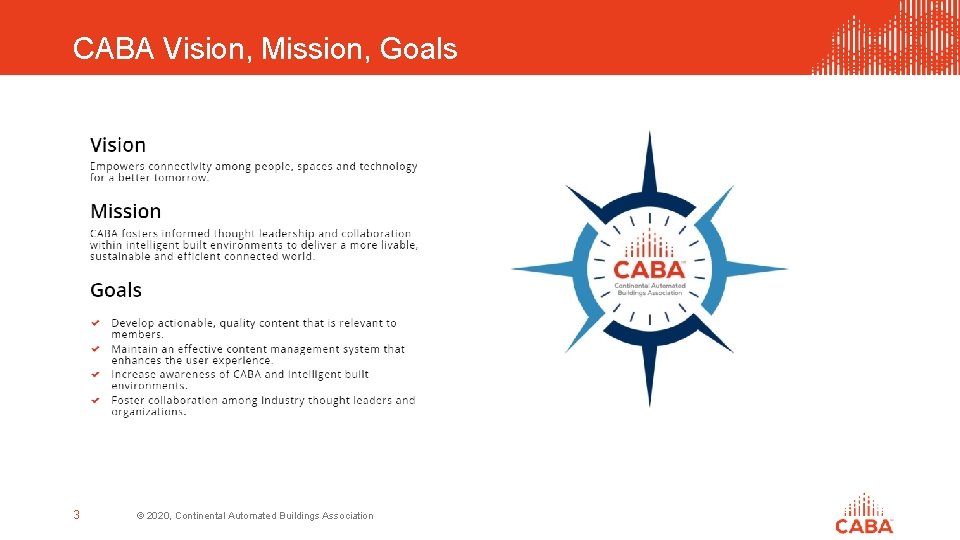 CABA Vision, Mission, Goals 3 © 2020, Continental Automated Buildings Association 