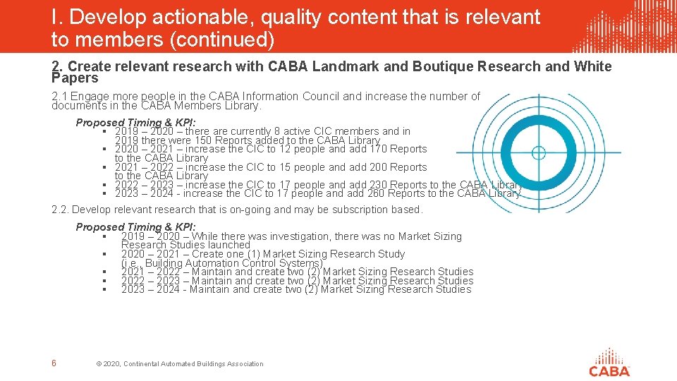 I. Develop actionable, quality content that is relevant to members (continued) 2. Create relevant