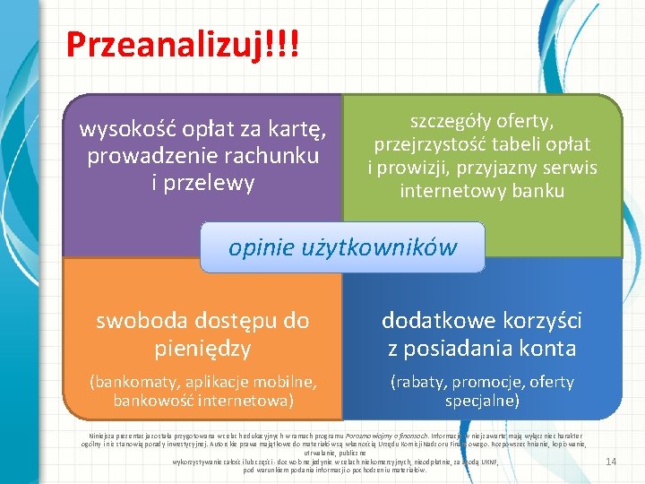 Przeanalizuj!!! wysokość opłat za kartę, prowadzenie rachunku i przelewy szczegóły oferty, przejrzystość tabeli opłat