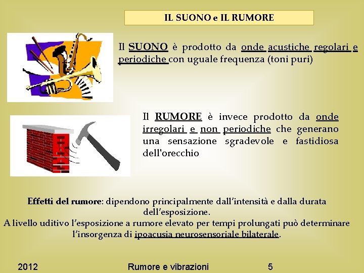 IL SUONO e IL RUMORE Il SUONO è prodotto da onde acustiche regolari e