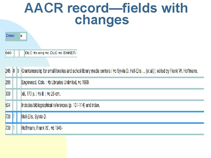 AACR record—fields with changes 