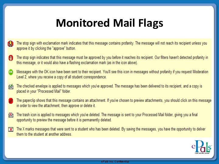 Monitored Mail Flags e. Pals Inc. Confidential 