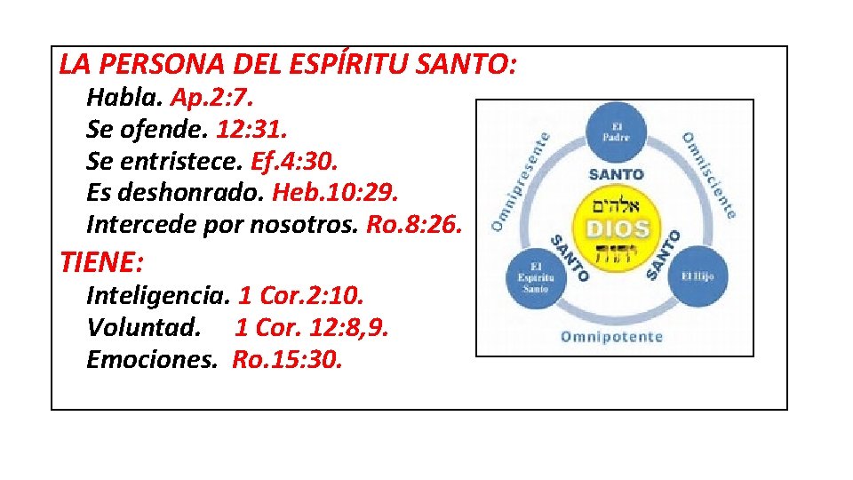 LA PERSONA DEL ESPÍRITU SANTO: Habla. Ap. 2: 7. Se ofende. 12: 31. Se