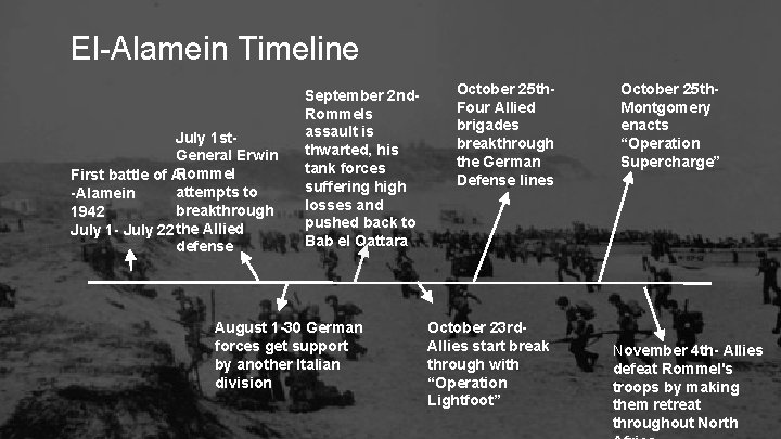 El-Alamein Timeline July 1 st. General Erwin Rommel First battle of Al attempts to