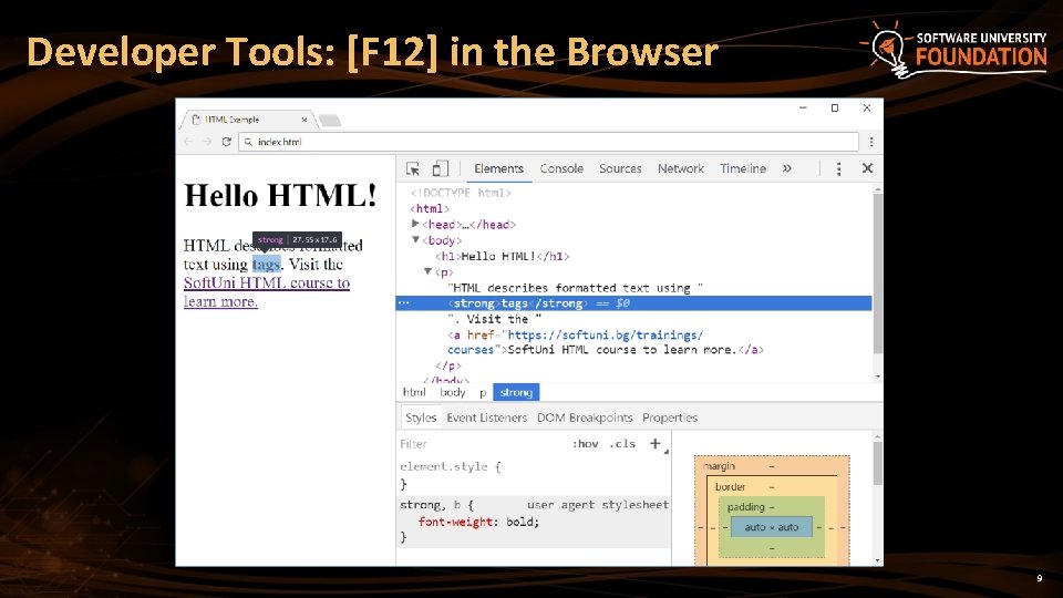 Developer Tools: [F 12] in the Browser 9 