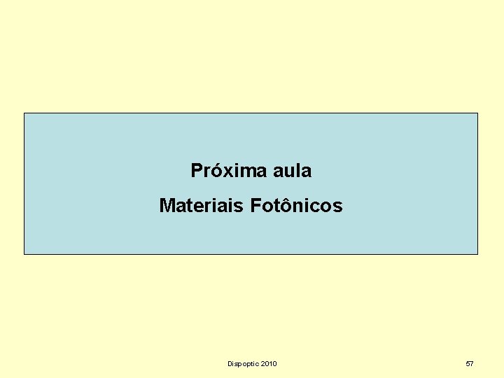 Próxima aula Materiais Fotônicos Dispoptic 2010 57 