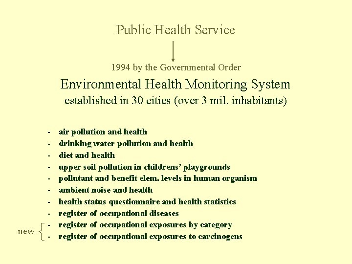 Public Health Service 1994 by the Governmental Order Environmental Health Monitoring System established in
