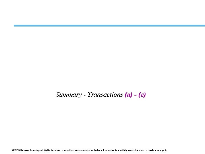 Summary - Transactions (a) - (e) © 2015 Cengage Learning. All Rights Reserved. May
