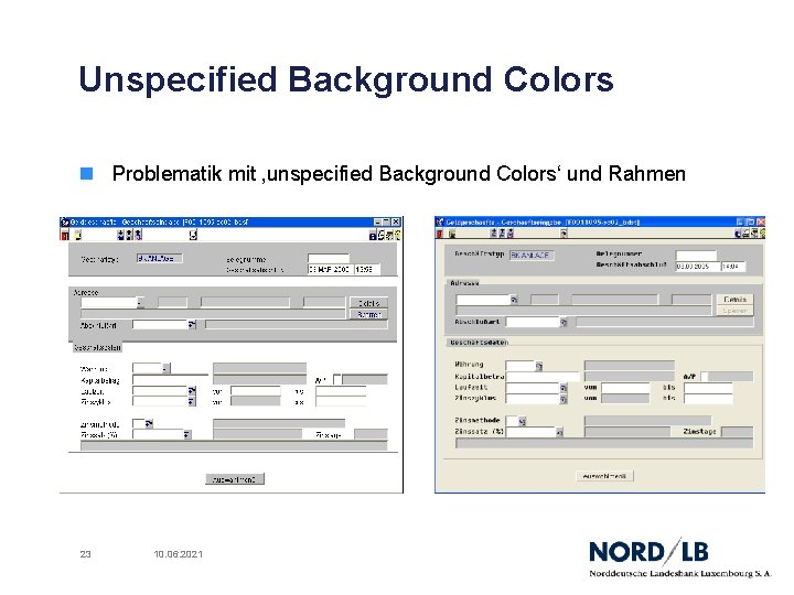 Unspecified Background Colors n Problematik mit ‚unspecified Background Colors‘ und Rahmen 23 10. 06.