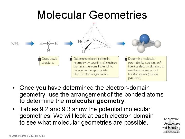 Molecular Geometries • Once you have determined the electron-domain geometry, use the arrangement of