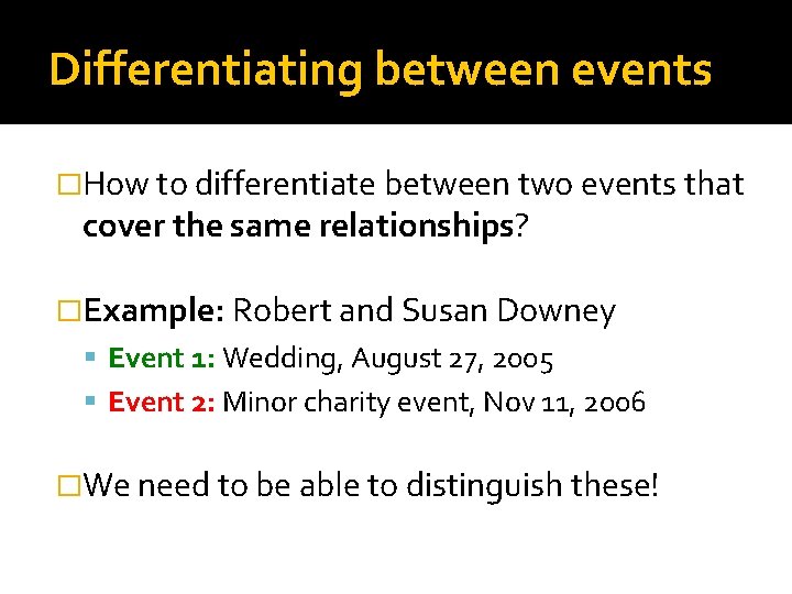 Differentiating between events �How to differentiate between two events that cover the same relationships?