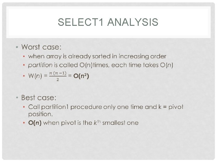 SELECT 1 ANALYSIS • 