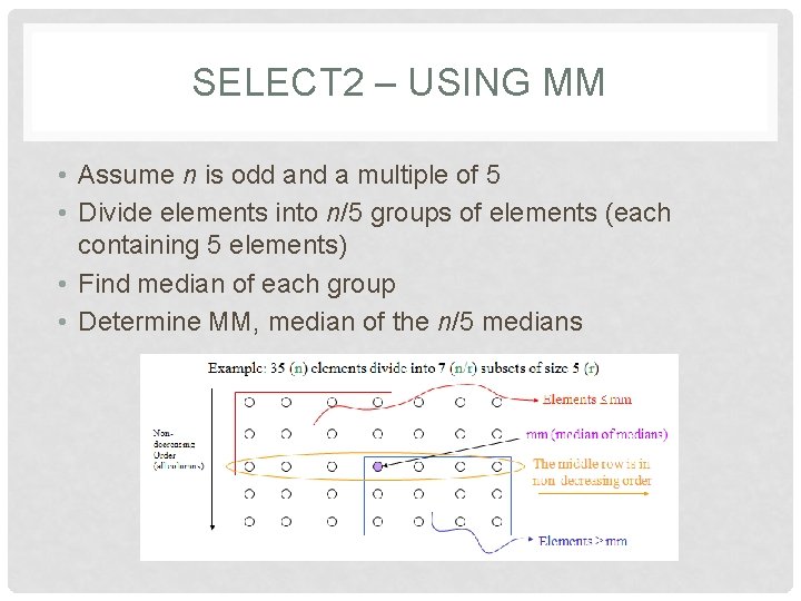 SELECT 2 – USING MM • Assume n is odd and a multiple of