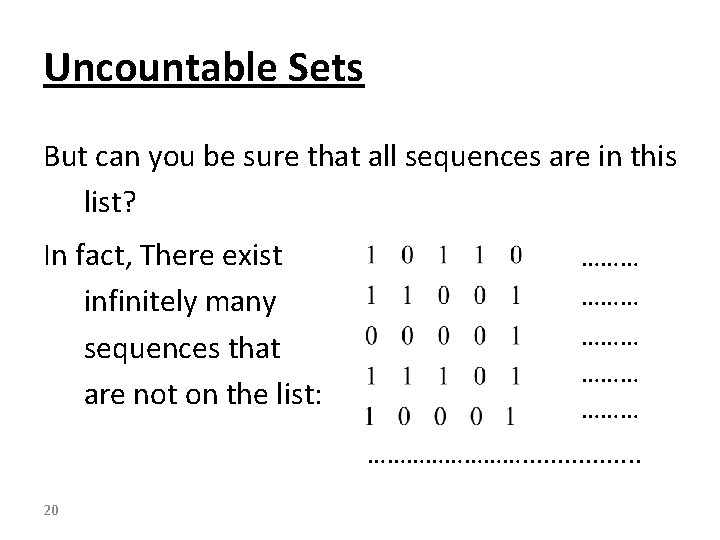 Uncountable Sets But can you be sure that all sequences are in this list?
