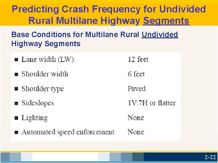 Predicting Crash Frequency for Undivided Rural Multilane Highway Segments Base Conditions for Multilane Rural
