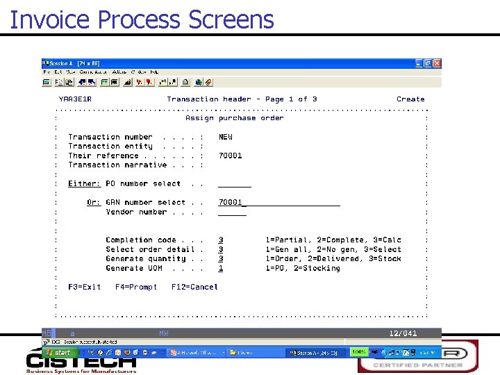 Invoice Process Screens 