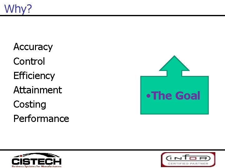 Why? Accuracy Control Efficiency Attainment Costing Performance • The Goal 