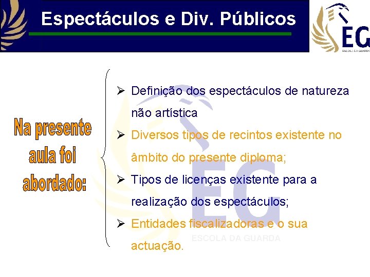 Espectáculos e Div. Públicos Ø Definição dos espectáculos de natureza não artística Ø Diversos