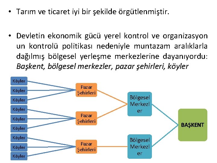  • Tarım ve ticaret iyi bir şekilde örgütlenmiştir. • Devletin ekonomik gücü yerel