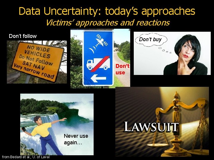 Data Uncertainty: today’s approaches Victims’ approaches and reactions Don’t follow Don’t buy Don’t use