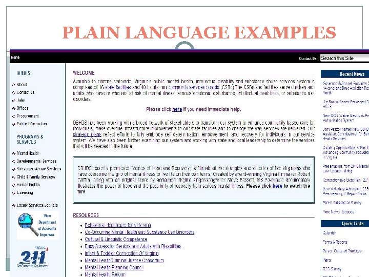 PLAIN LANGUAGE EXAMPLES 