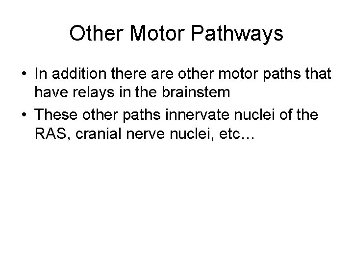 Other Motor Pathways • In addition there are other motor paths that have relays